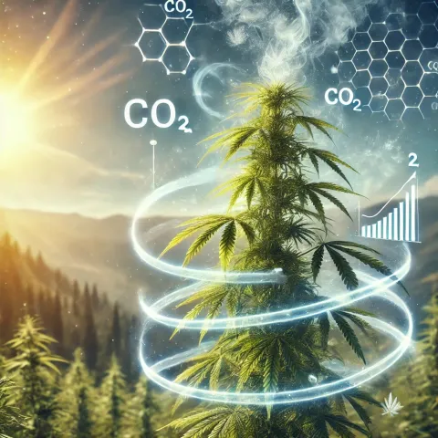 Kenevir bitki ve CO2 yazı, cevresinde içine geçen karbon yükleme yapan sistemi anlatan bir görsel